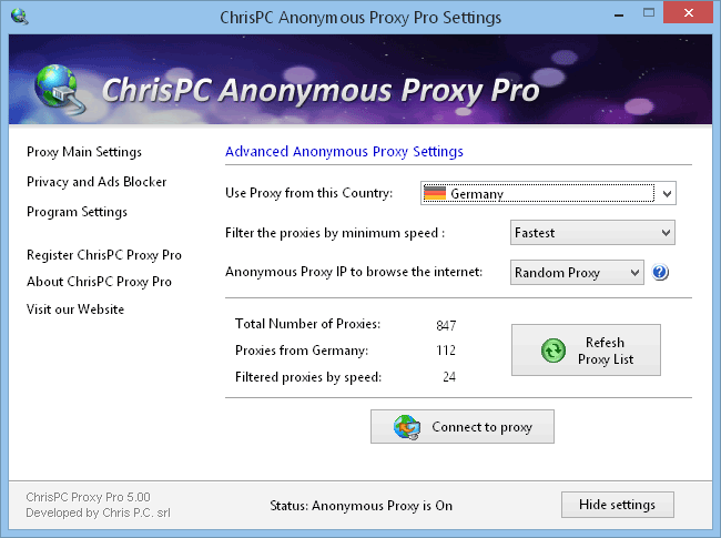 ChrisPC Free Anonymous Proxy for greater security and privacy